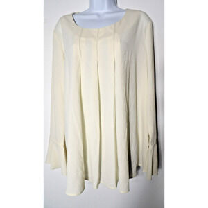 Logo Lori Goldstein 16 Blouse Cream Ivory Bell Sleeve Flounce Pleated Top